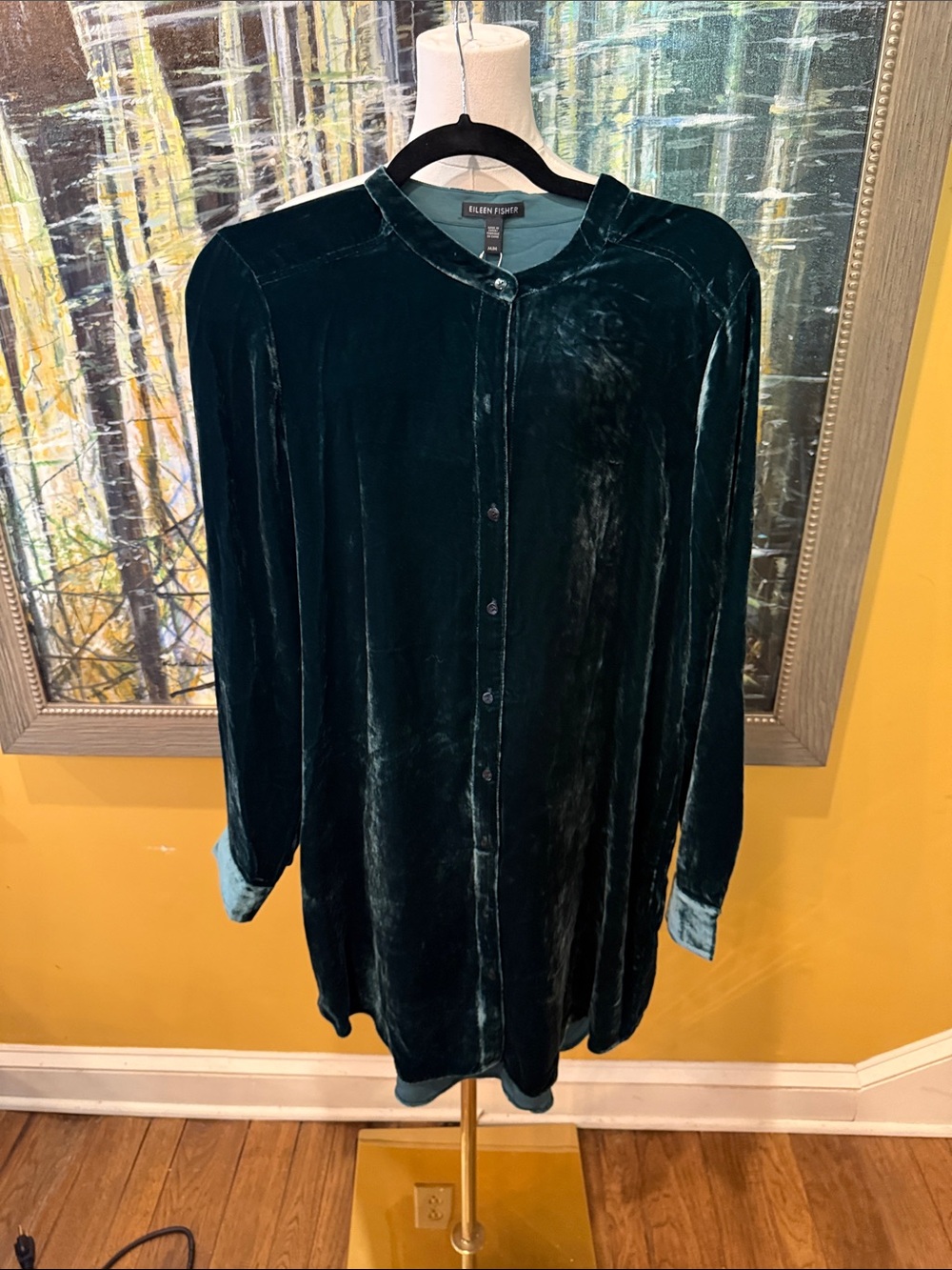 Eileen Fisher Deep Teal Velvet Button-Front Jacket